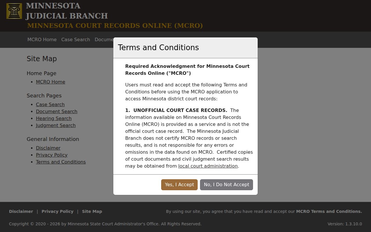 Le Sueur County case search MCRO site map