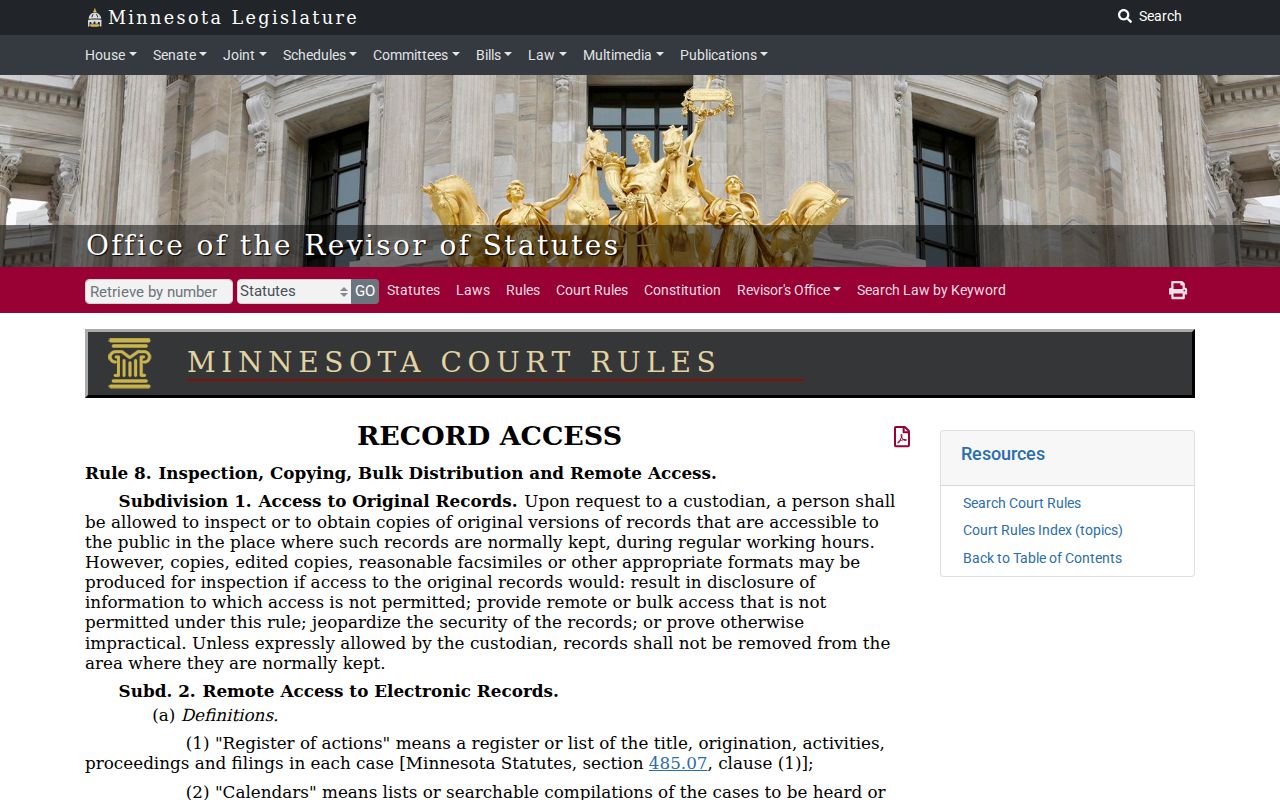 Le Sueur County civil docket public access Rule 8