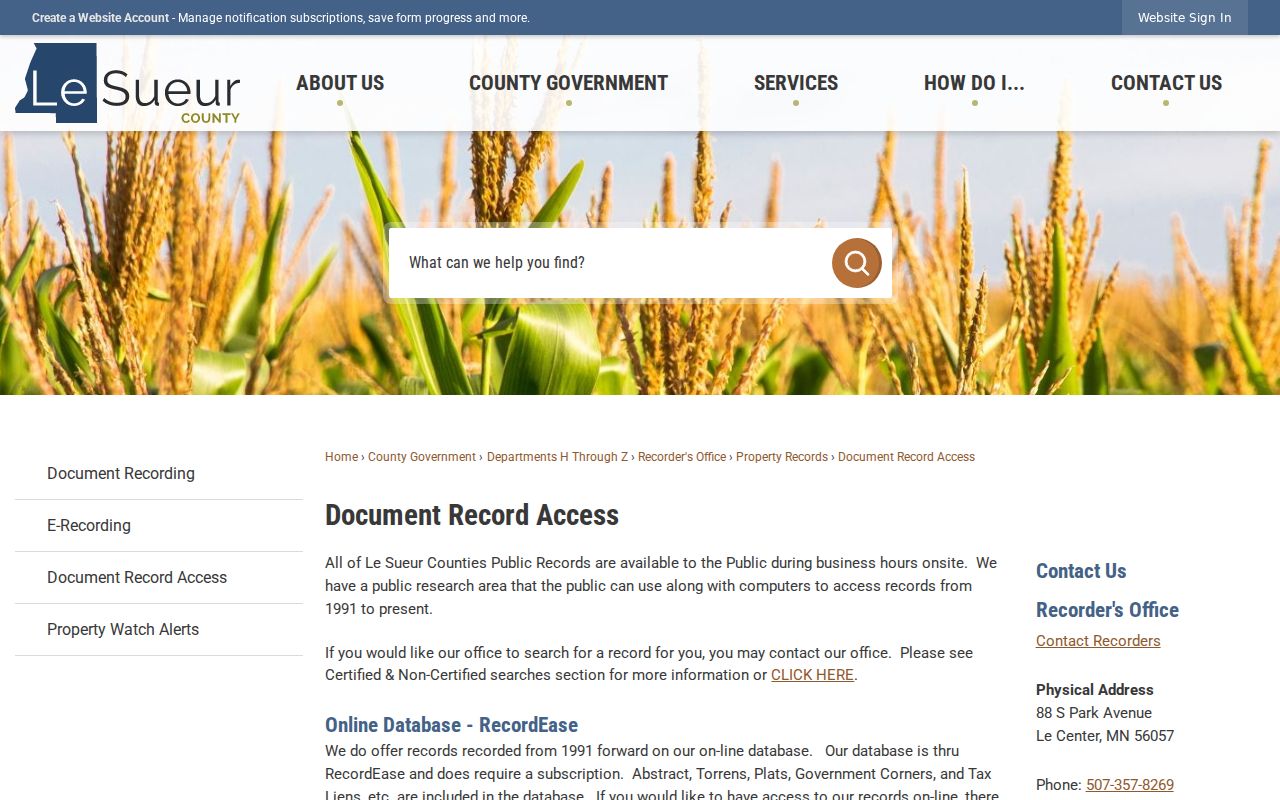 Le Sueur County court records and County Recorder access distinction
