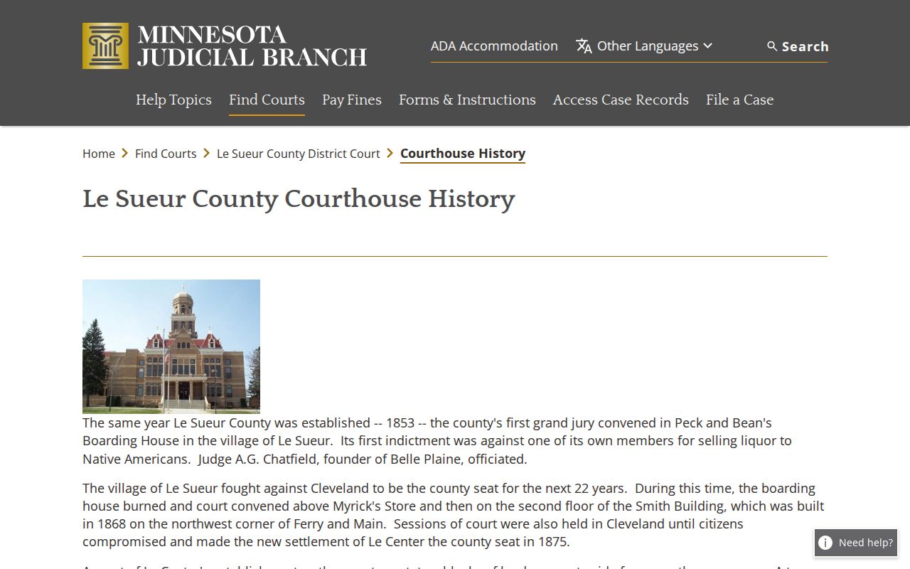 Le Sueur County court docket historic courthouse context