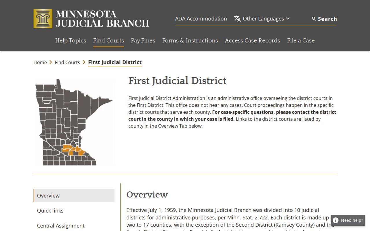 Le Sueur County court docket First Judicial District context
