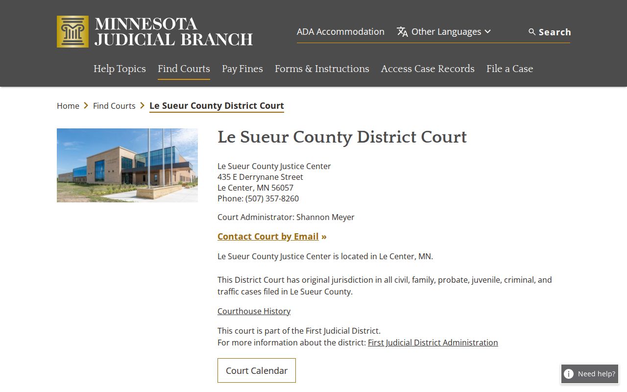Le Sueur County court docket District Court directory